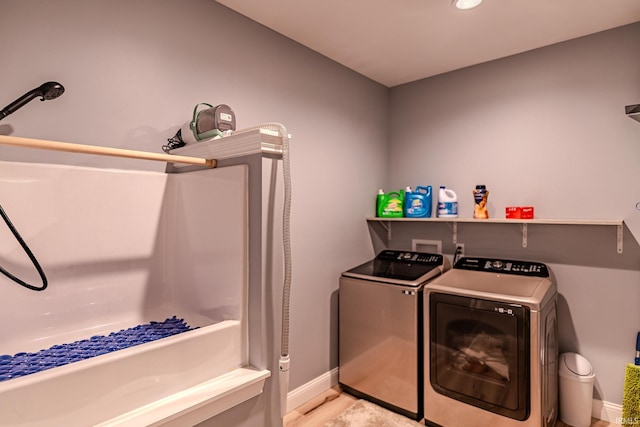4663 Beringer Dr, Lafayette, IN 47909 - clothes washing area featuring laundry area, baseboards, and washing machine and clothes dryer