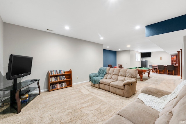 1206 Phaeton Way, Auburn, IN 46706 - living area featuring carpet flooring, recessed lighting, pool table, and visible vents