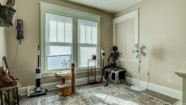 misc room featuring carpet flooring and baseboards