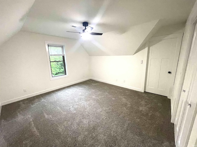 4970 S 700 W, Owensville, IN 47665 - additional living space featuring ceiling fan, baseboards, lofted ceiling, and dark carpet