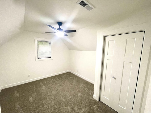 4970 S 700 W, Owensville, IN 47665 - additional living space featuring lofted ceiling, baseboards, dark colored carpet, and ceiling fan