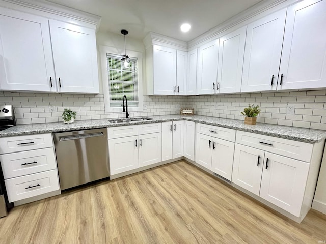 4970 S 700 W, Owensville, IN 47665 - kitchen with dishwasher, a sink, light wood-style floors, white cabinetry, and recessed lighting