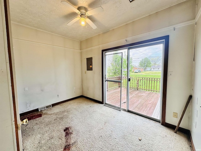 1037 14th St, Tell City, IN 47568 - interior space featuring carpet flooring, a textured ceiling, and ceiling fan