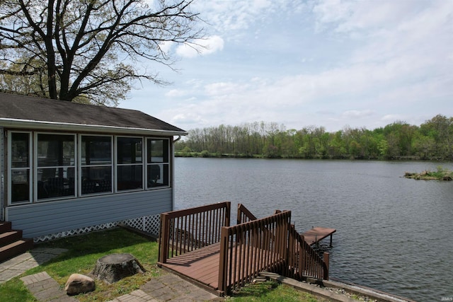 dock area with a water view