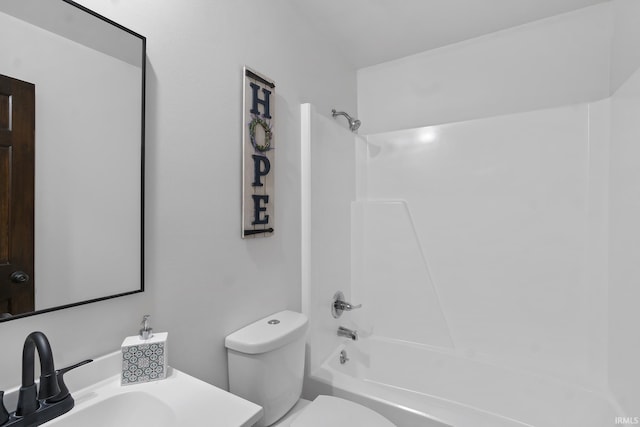 full bathroom with vanity, toilet, and shower / tub combination