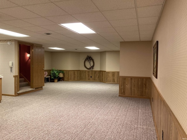 760 N 700 E, Bluffton, IN 46714 - finished basement with a drop ceiling, wainscoting, stairs, and carpet flooring
