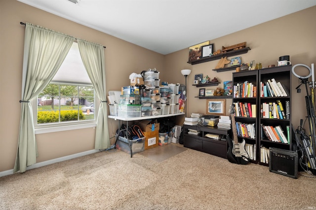 office space featuring baseboards and carpet flooring