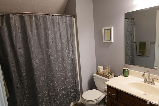 3701 Wethersfield Dr, Evansville, IN 47725 - full bathroom featuring toilet, vanity, a shower with curtain, and a textured ceiling