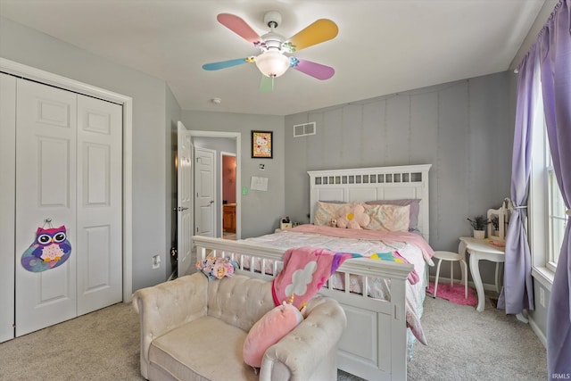 29930 Prairieview Farms Blvd, Elkhart, IN 46514 - carpeted bedroom with visible vents, a ceiling fan, multiple windows, and a closet