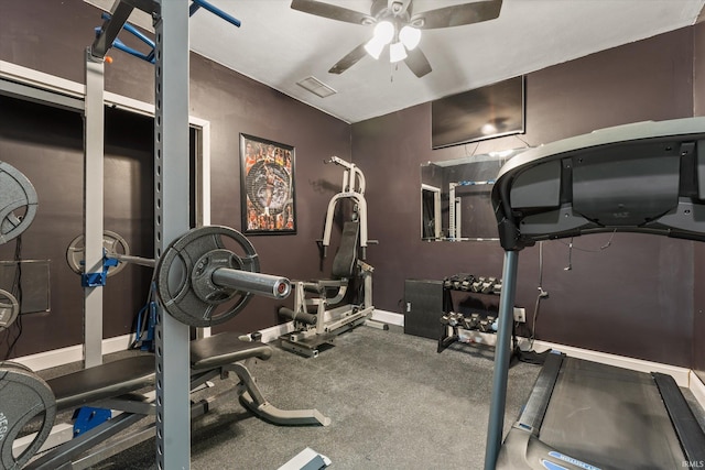 29930 Prairieview Farms Blvd, Elkhart, IN 46514 - workout area with a ceiling fan, baseboards, and visible vents