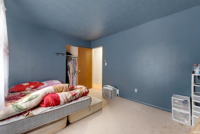bedroom featuring carpet and a closet