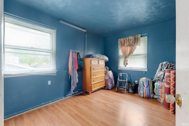 bedroom featuring multiple windows and wood finished floors