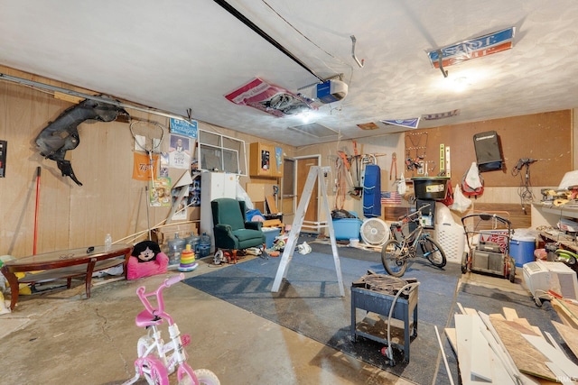garage with a garage door opener