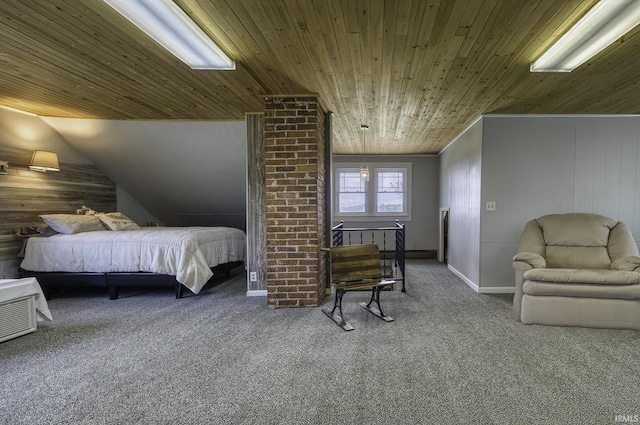2165 S 625 W, South Whitley, IN 46787 - bedroom featuring carpet floors, wood ceiling, and wooden walls