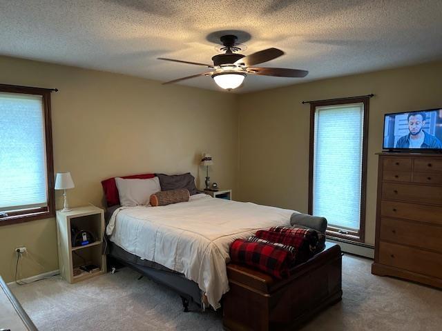 8615 Timbermill Pl, Fort Wayne, IN 46804 - carpeted bedroom with multiple windows, a textured ceiling, and ceiling fan