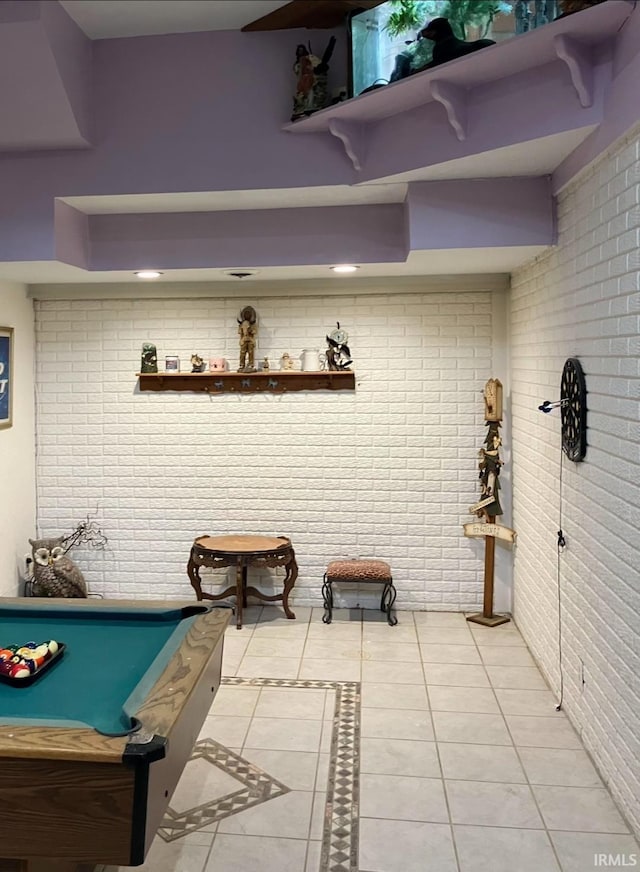 321 S Court St, Sullivan, IN 47882 - recreation room with light tile patterned floors, billiards, and brick wall