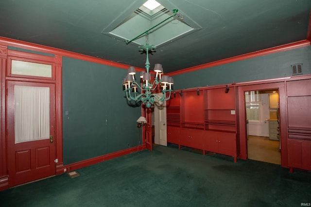 113 W N Shore Dr, South Bend, IN 46617 - unfurnished dining area with carpet floors, a chandelier, and visible vents