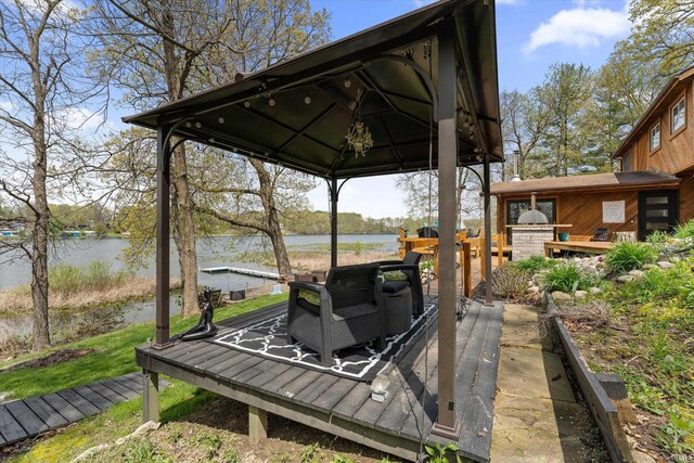 15860 Cook Lake Trl, Plymouth, IN 46563 - view of dock featuring a deck with water view and a gazebo