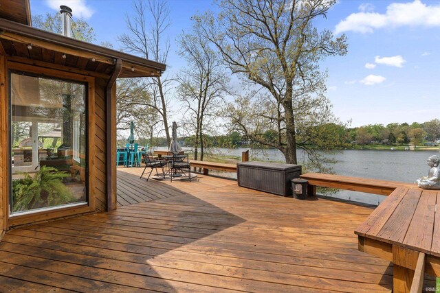15860 Cook Lake Trl, Plymouth, IN 46563 - deck featuring a water view and outdoor dining area