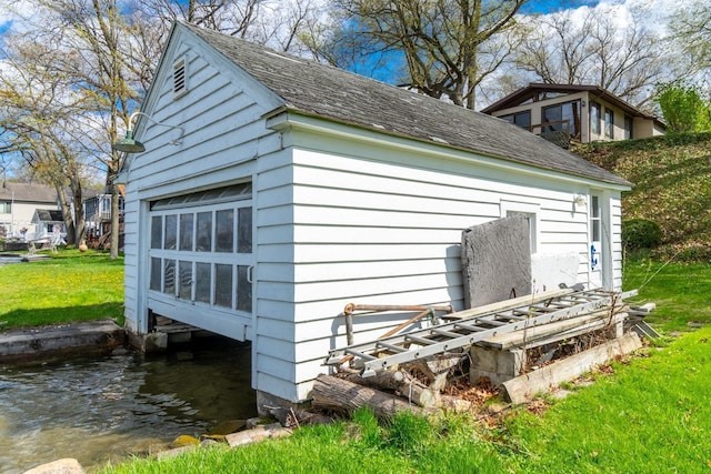 view of outdoor structure with a water view