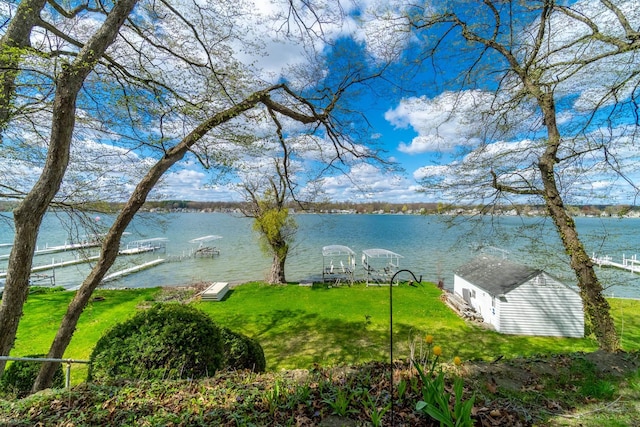 water view featuring a dock