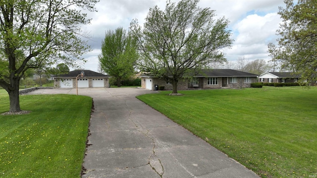 single story home featuring a front lawn and driveway