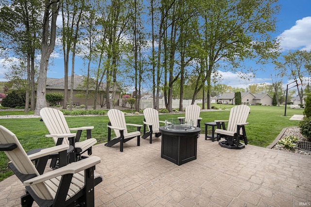 view of patio / terrace featuring an outdoor fire pit