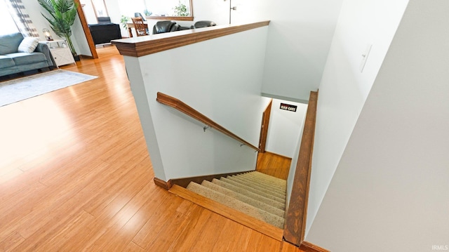 staircase with wood finished floors