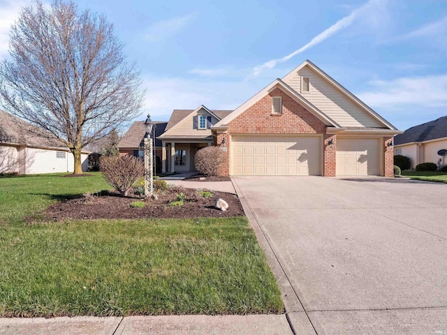 1908 Bent Tree Ct, Auburn, IN 46706 - view of front of property with concrete driveway, an attached garage, a front lawn, and brick siding
