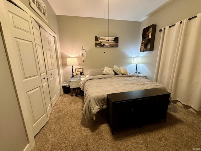 carpeted bedroom with a closet