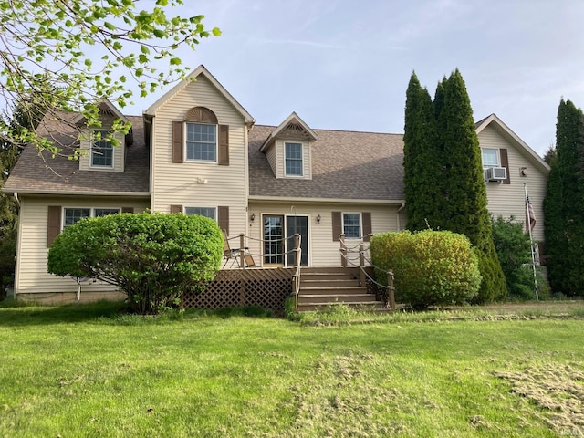 7020 N 20 W, Howe, IN 46746 - rear view of house with a yard, roof with shingles, a wooden deck, and cooling unit