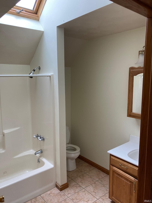 7020 N 20 W, Howe, IN 46746 - full bathroom featuring shower / bathing tub combination, a skylight, toilet, vanity, and tile patterned floors