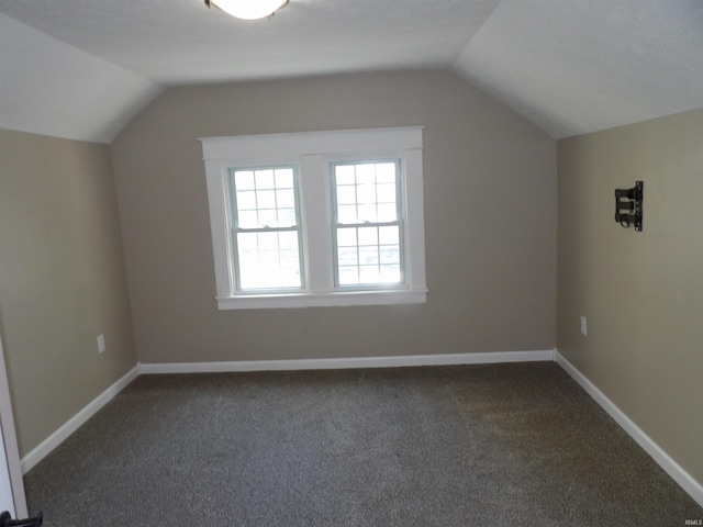 additional living space featuring lofted ceiling, carpet floors, and baseboards