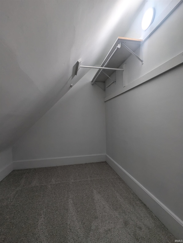 spacious closet featuring carpet flooring and lofted ceiling