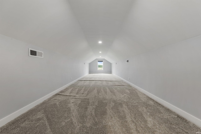 11499 W Nobles Chapel Rd, Elberfeld, IN 47613 - additional living space with recessed lighting, baseboards, carpet flooring, visible vents, and vaulted ceiling
