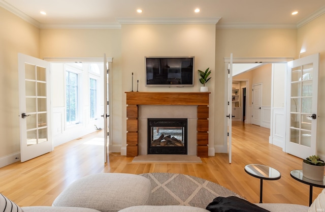 9225 S Foggy Ridge Ln, Bloomington, IN 47401 - living area featuring a multi sided fireplace, wood finished floors, french doors, and recessed lighting