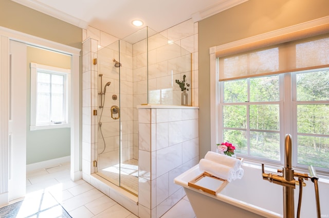 9225 S Foggy Ridge Ln, Bloomington, IN 47401 - bathroom with a stall shower, a healthy amount of sunlight, and a freestanding tub
