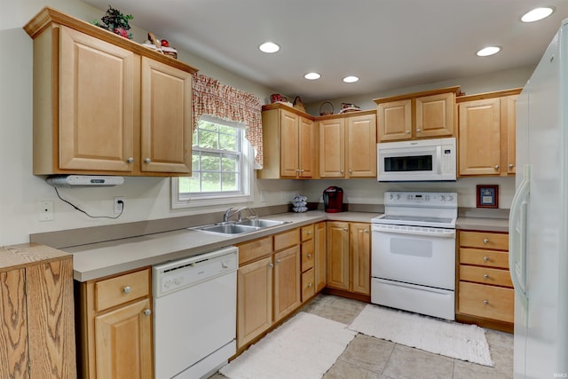 918 S December 25th Ln, Santa Claus, IN 47579 - kitchen with recessed lighting, light countertops, a sink, and white appliances