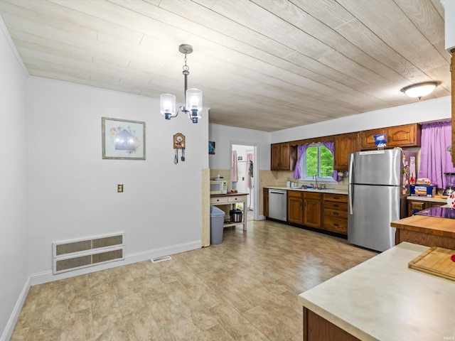kitchen featuring light countertops, stainless steel appliances, visible vents, and a sink