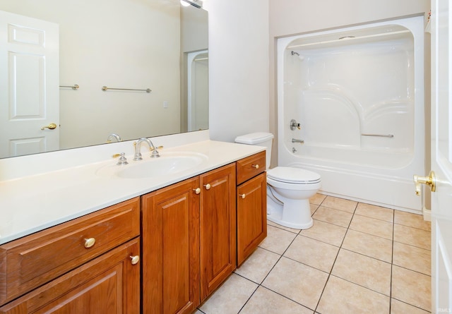full bathroom featuring toilet, tile patterned floors, vanity, and shower / bathing tub combination