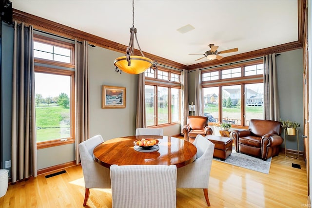 4052 Diamond Row, Greenwood, IN 46143 - dining room featuring a wealth of natural light, visible vents, light wood-style flooring, and ornamental molding