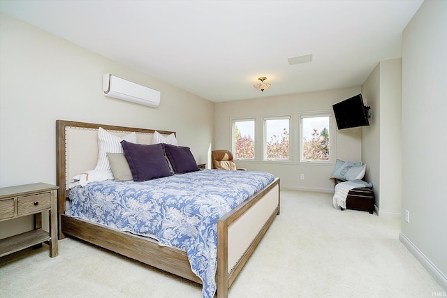 4052 Diamond Row, Greenwood, IN 46143 - bedroom with baseboards, a wall mounted air conditioner, visible vents, and light colored carpet