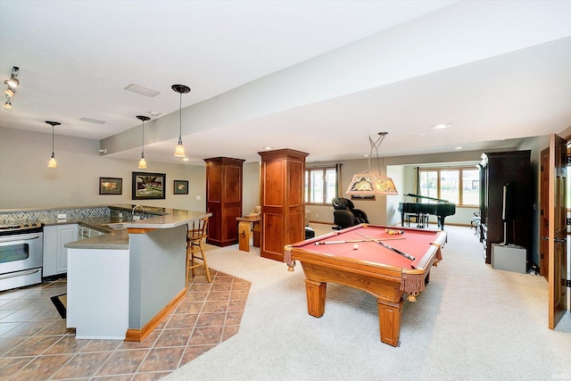 4052 Diamond Row, Greenwood, IN 46143 - playroom with a sink, pool table, and recessed lighting