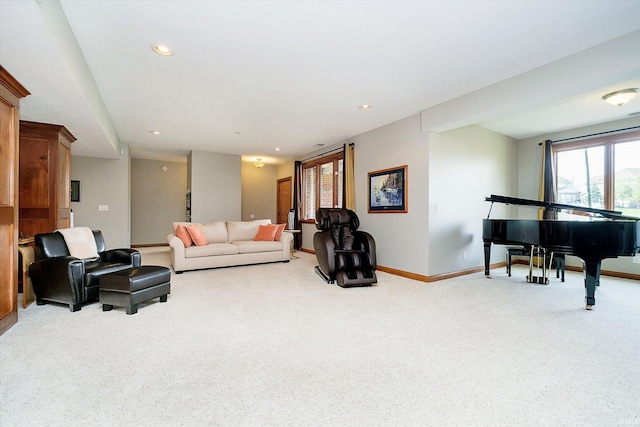 4052 Diamond Row, Greenwood, IN 46143 - living area with light colored carpet, baseboards, a healthy amount of sunlight, and recessed lighting
