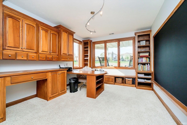 4052 Diamond Row, Greenwood, IN 46143 - carpeted home office featuring baseboards, built in desk, and visible vents