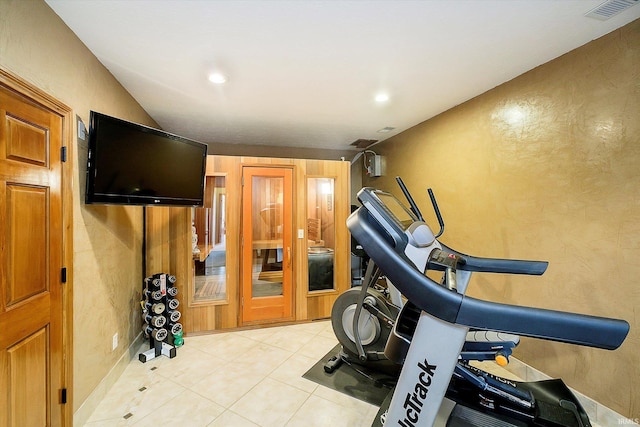 4052 Diamond Row, Greenwood, IN 46143 - workout area featuring light tile patterned flooring, visible vents, and recessed lighting