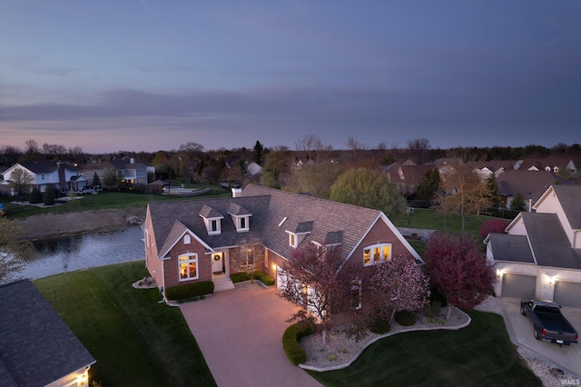 4052 Diamond Row, Greenwood, IN 46143 - aerial view at dusk featuring a water view and a residential view