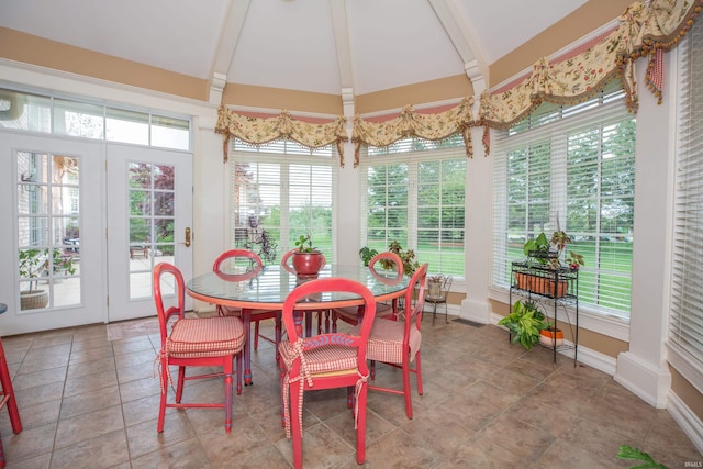 13 Rolling Ridge Ct, Jasper, IN 47546 - sunroom with french doors, baseboards, and vaulted ceiling with beams