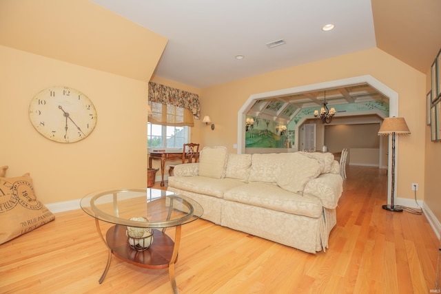 13 Rolling Ridge Ct, Jasper, IN 47546 - living room featuring light wood finished floors, visible vents, baseboards, a chandelier, and recessed lighting
