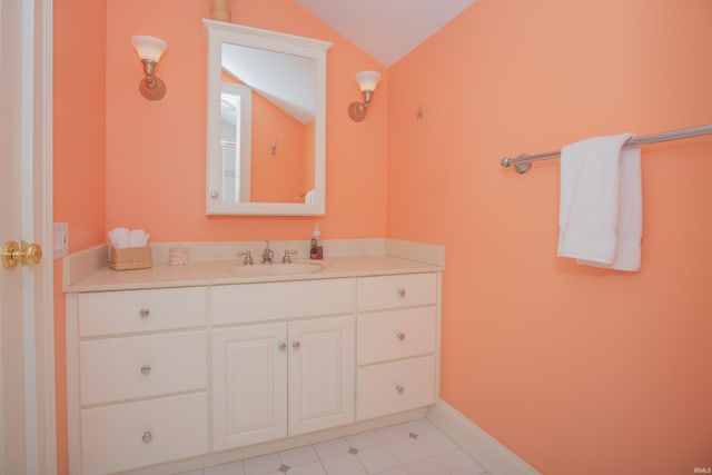 13 Rolling Ridge Ct, Jasper, IN 47546 - bathroom featuring vanity and lofted ceiling